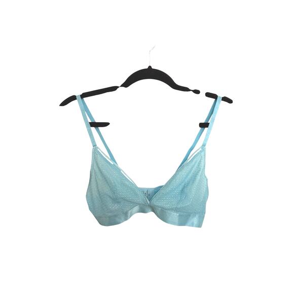 ThirdLove Triangle Bralette Womens Medium Blue Topaz Modern Mesh Wireless Lace - Picture 1 of 3